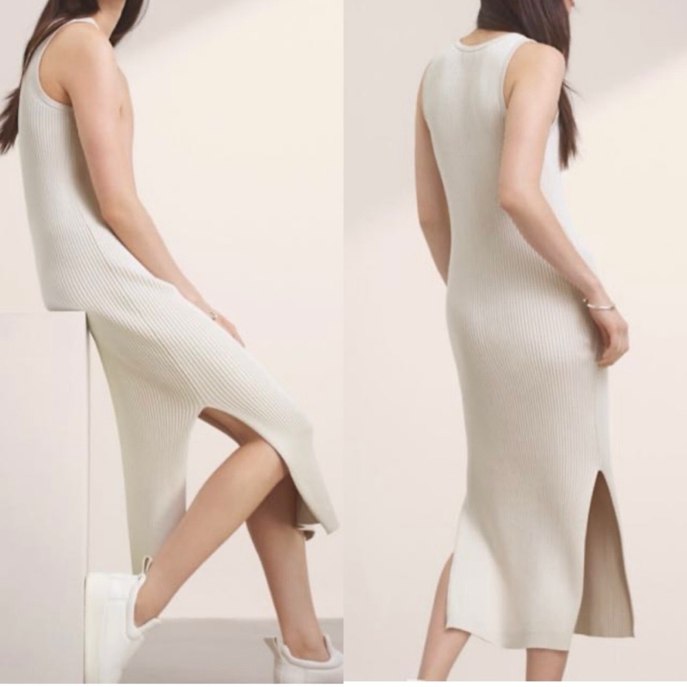Aritzia Babaton Ribbed Sleeveless Midi Dress M | Minimalist Neutral Capsule